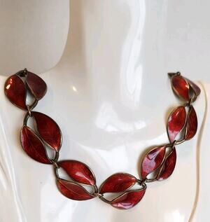Iconic 50s DAVID ANDERSEN MCM Norway Sterling & Guilloché Enamel Leaf Necklace
